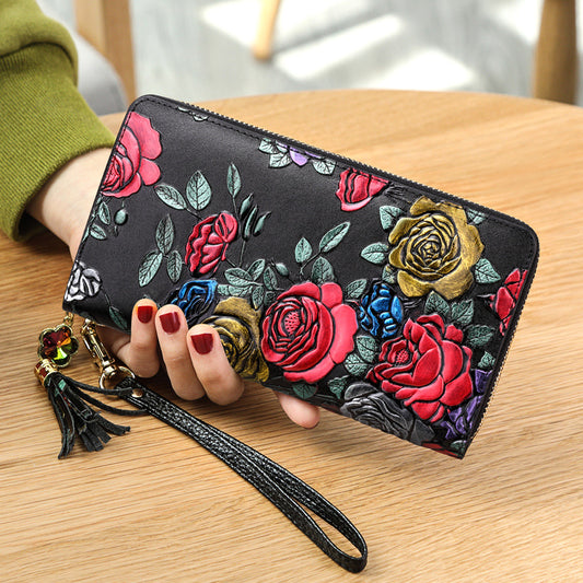 Women's Leather Zipper Retro Ethnic Style Three-dimensional Ladies Wallets