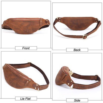 Men's Four Long Zipper Genuine Leather Retro Men's Waist Packs