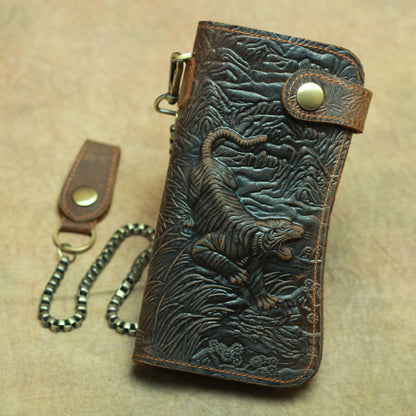 Men's Dragon Pattern Clutch Real Leather Long Crazy Ladies Wallets