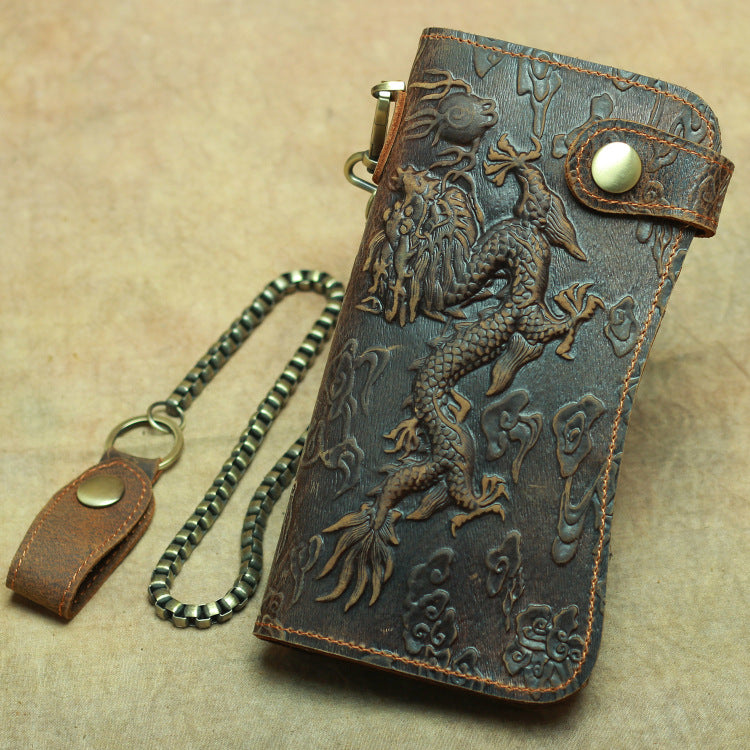 Men's Dragon Pattern Clutch Real Leather Long Crazy Ladies Wallets