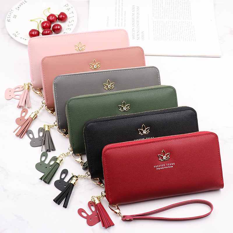 Women's Long Fashion Zipper Lychee Pattern Leaf Ladies Wallets