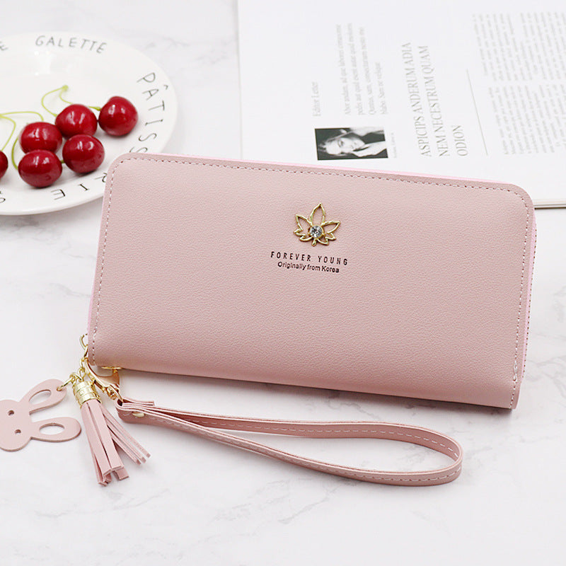 Women's Long Fashion Zipper Lychee Pattern Leaf Ladies Wallets