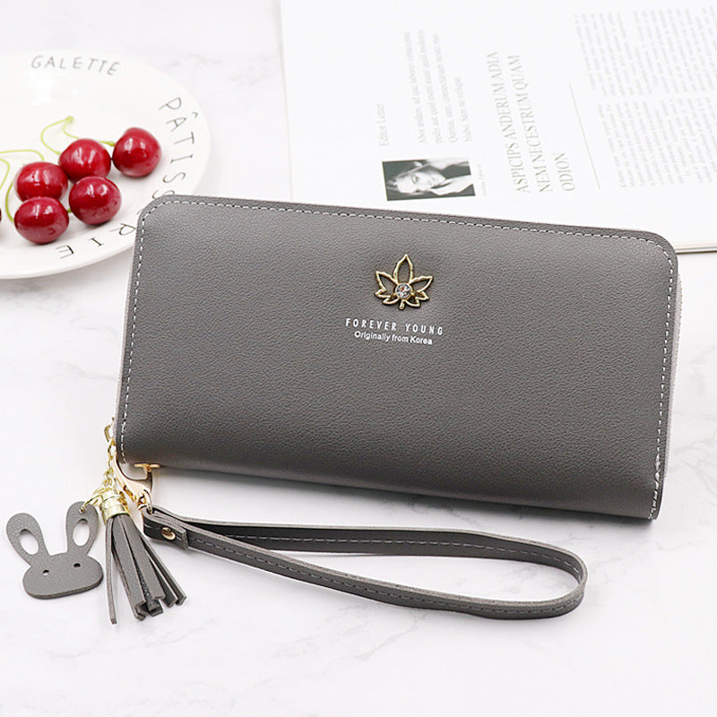 Women's Long Fashion Zipper Lychee Pattern Leaf Ladies Wallets