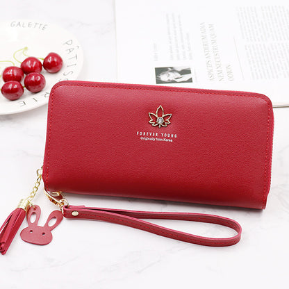 Women's Long Fashion Zipper Lychee Pattern Leaf Ladies Wallets