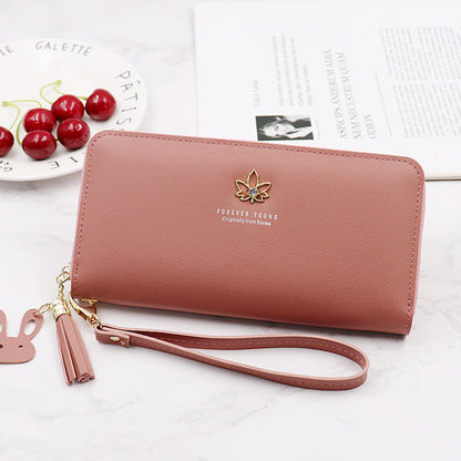 Women's Long Fashion Zipper Lychee Pattern Leaf Ladies Wallets