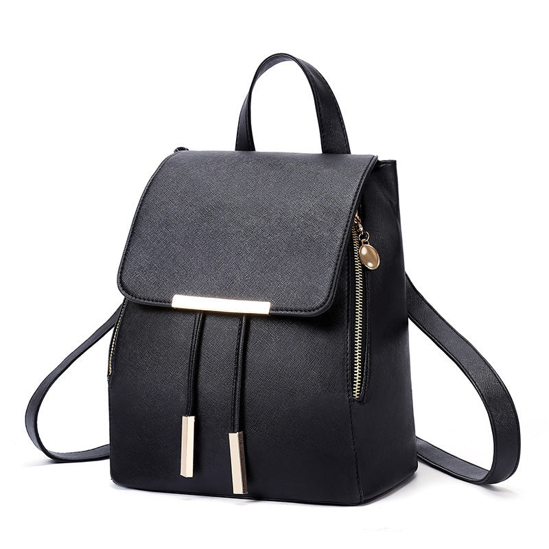 Women's Zipper Iron Side Drawstring Flip Korean Backpacks