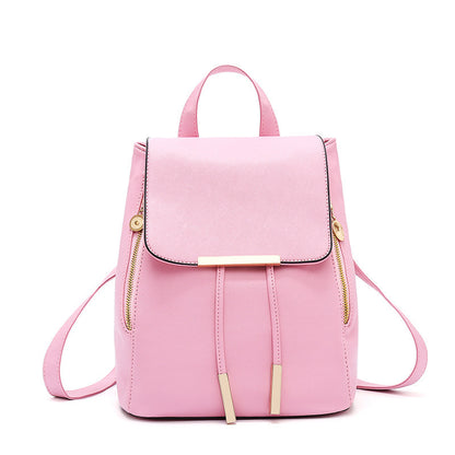 Women's Zipper Iron Side Drawstring Flip Korean Backpacks