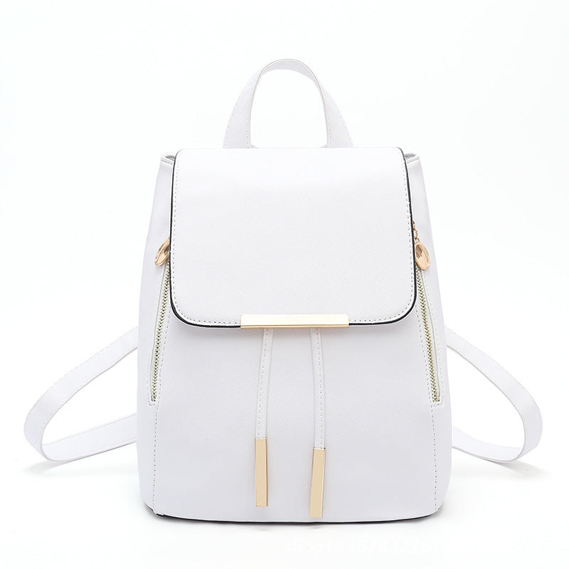 Women's Zipper Iron Side Drawstring Flip Korean Backpacks