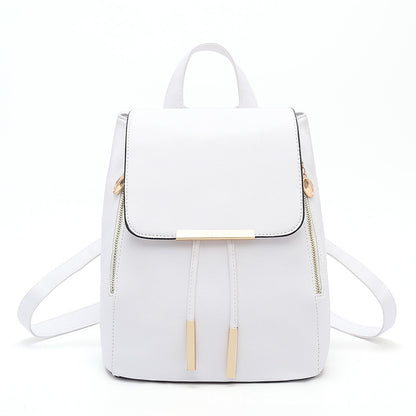 Women's Zipper Iron Side Drawstring Flip Korean Backpacks