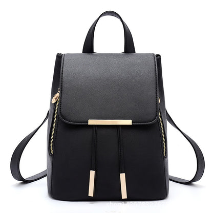 Women's Zipper Iron Side Drawstring Flip Korean Backpacks