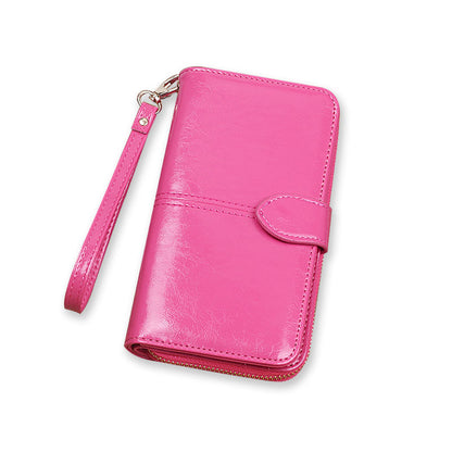 Women's Oil Wax Leather Retro Long Multifunctional Ladies Wallets