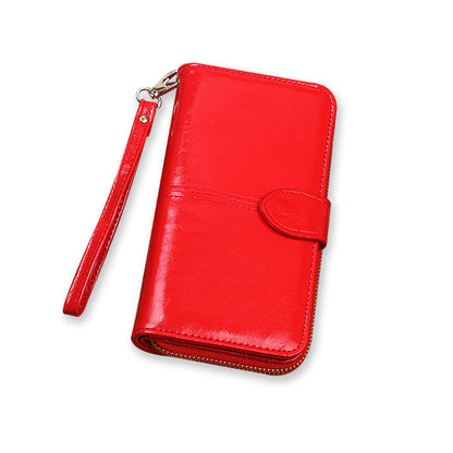 Women's Oil Wax Leather Retro Long Multifunctional Ladies Wallets