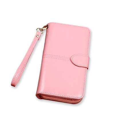 Women's Oil Wax Leather Retro Long Multifunctional Ladies Wallets