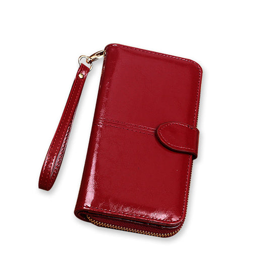 Women's Oil Wax Leather Retro Long Multifunctional Ladies Wallets