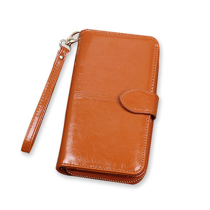 Women's Oil Wax Leather Retro Long Multifunctional Ladies Wallets