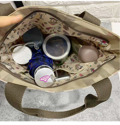 Fashion Plaid Zipper Waterproof Lunch Box Shopping Handbags