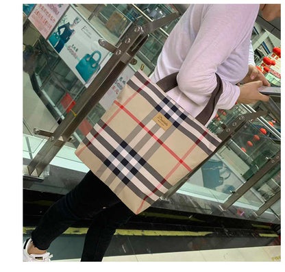 Fashion Plaid Zipper Waterproof Lunch Box Shopping Handbags