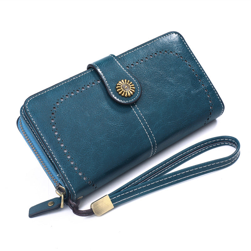 Women's Fashion Oil Wax Leather Hand Long Ladies Wallets