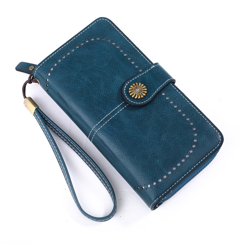 Women's Fashion Oil Wax Leather Hand Long Ladies Wallets