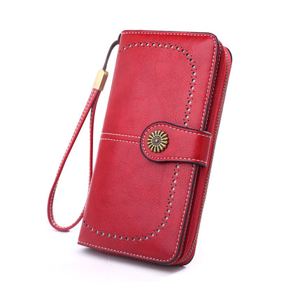 Women's Fashion Oil Wax Leather Hand Long Ladies Wallets