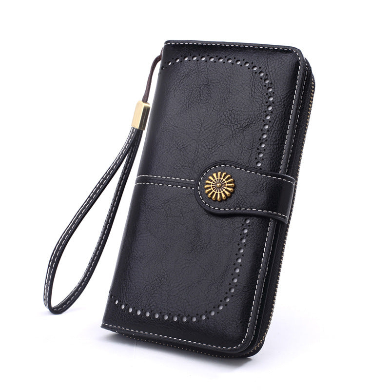 Women's Fashion Oil Wax Leather Hand Long Ladies Wallets