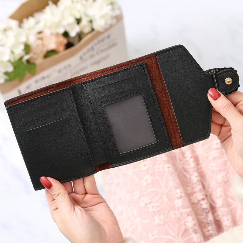 Women's Short Leather Stitching Small Clutch Ladies Wallets