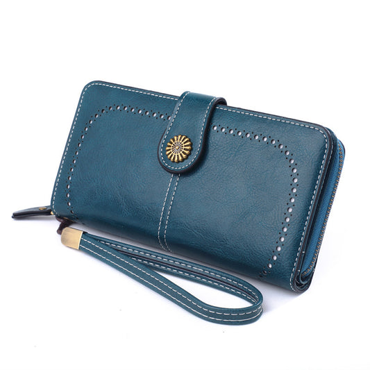 Women's Fashion Oil Wax Leather Hand Long Ladies Wallets