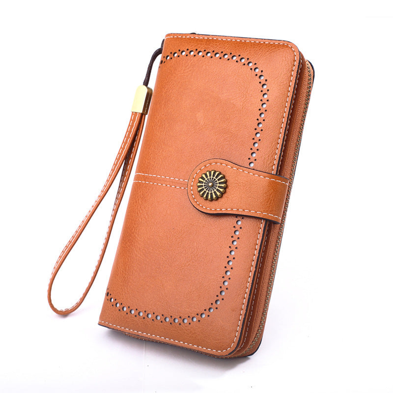 Women's Fashion Oil Wax Leather Hand Long Ladies Wallets