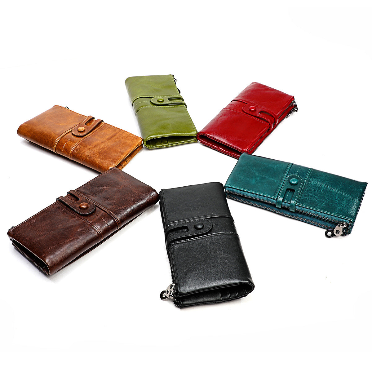 Women's Genuine Cattlehide Leather Surface Three-fold Long Ladies Wallets