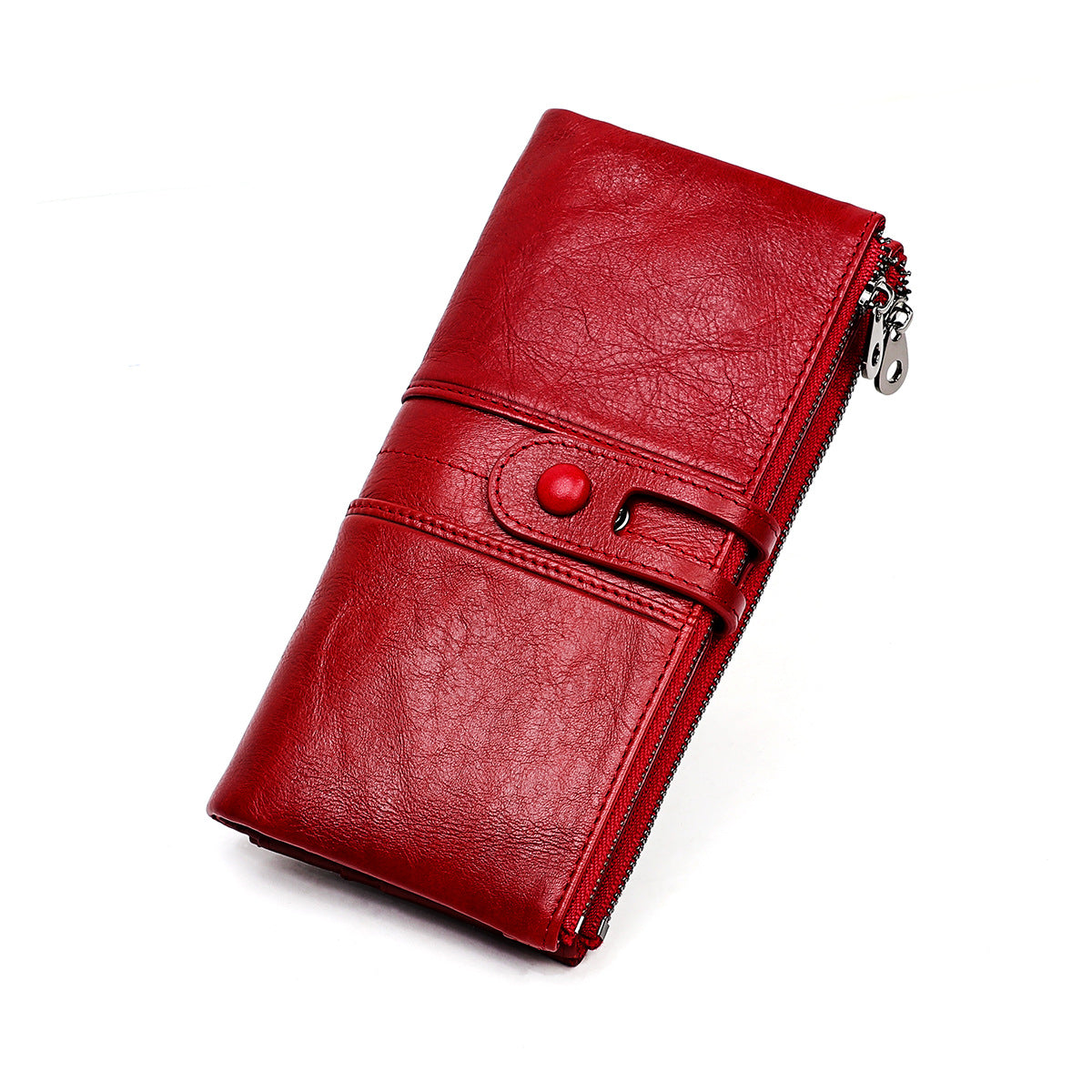 Women's Genuine Cattlehide Leather Surface Three-fold Long Ladies Wallets