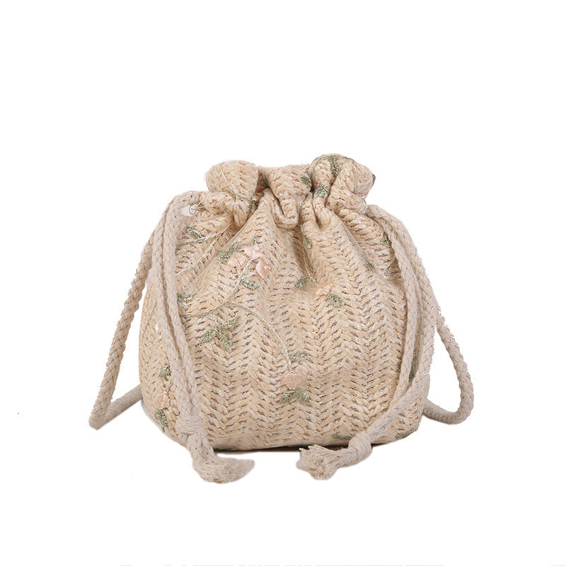 Women's Woven Fashion Lace Versatile Drawstring Bucket Shoulder Bags