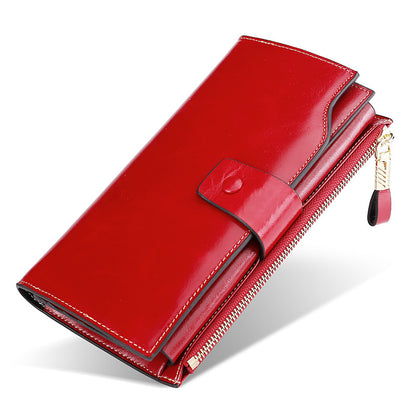 Women's Leather Long Swiping Oil Wax Clutch Ladies Wallets