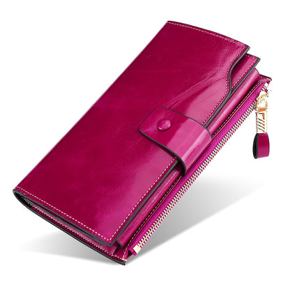 Women's Leather Long Swiping Oil Wax Clutch Ladies Wallets