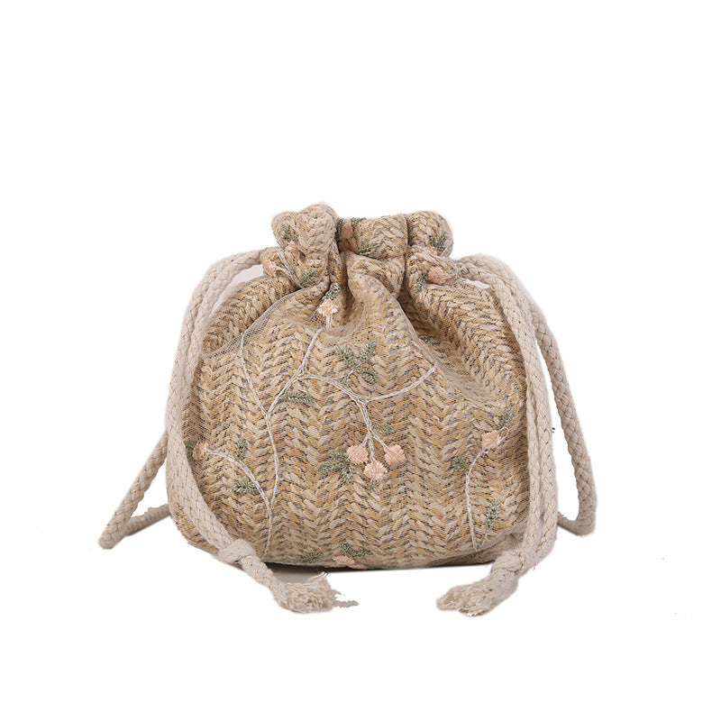 Women's Woven Fashion Lace Versatile Drawstring Bucket Shoulder Bags