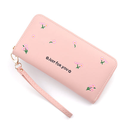 Women's Fashion Embroidery Large Capacity Soft Leather Change Ladies Wallets