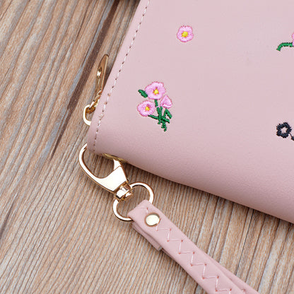 Women's Fashion Embroidery Large Capacity Soft Leather Change Ladies Wallets