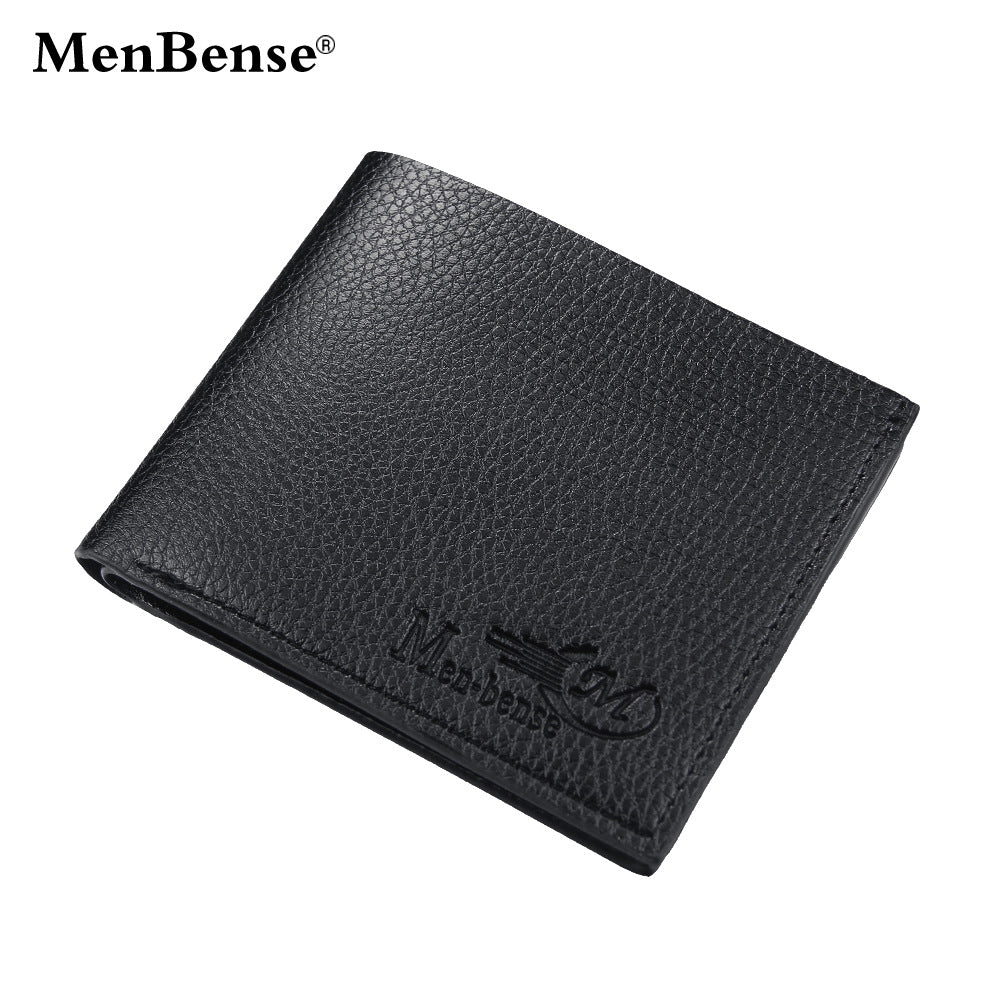 Men's Short Lychee Pattern Solid Color Customizable Men's Wallets