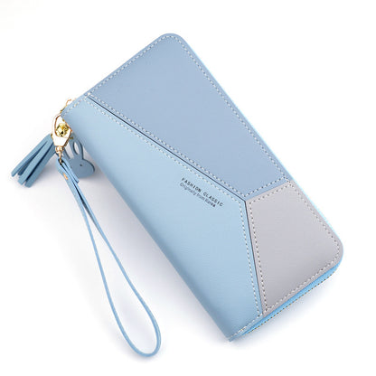 Women's Zipper Stitching Contrast Color Large Capacity Ladies Wallets