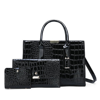 Women's Crocodile Pattern Fan Fashion Large Capacity Handbags