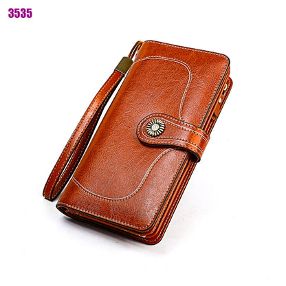 Women's Retro Oil Wax Skin Long Clutch Ladies Wallets