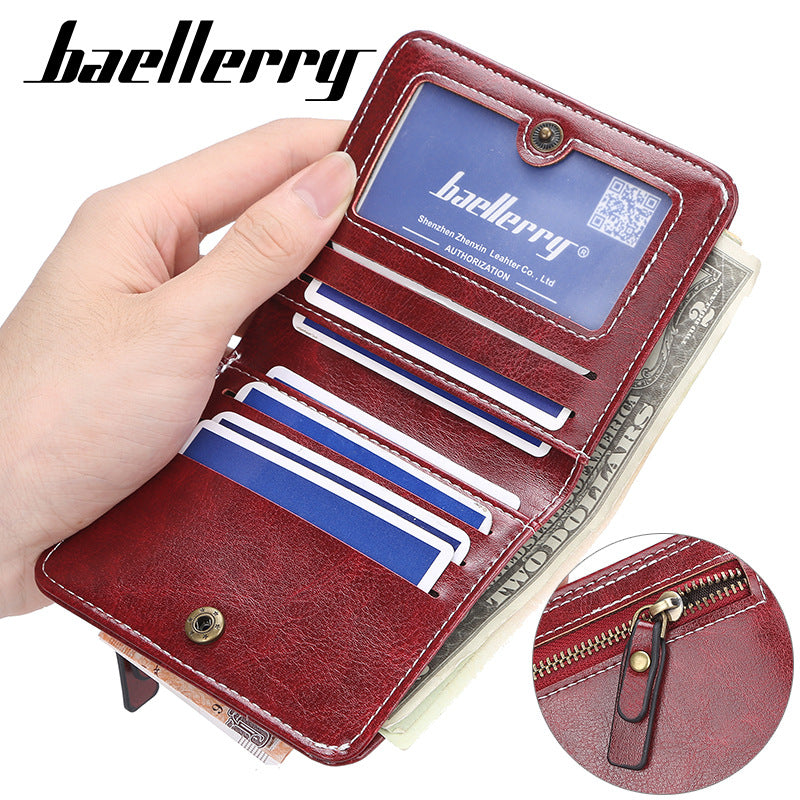 Women's Short Korean Style Multiple Slots Oil Ladies Wallets