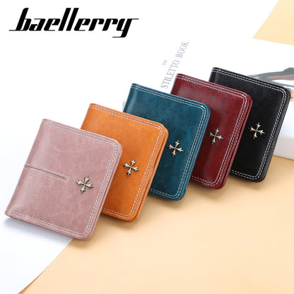 Women's Short Korean Style Multiple Slots Oil Ladies Wallets