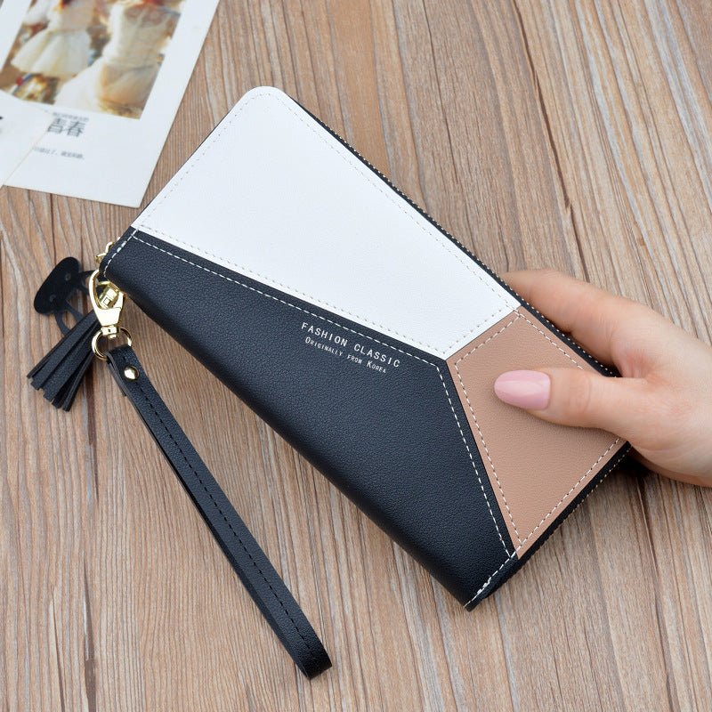 Women's Zipper Stitching Contrast Color Large Capacity Ladies Wallets