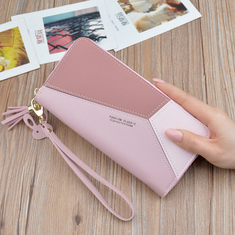 Women's Zipper Stitching Contrast Color Large Capacity Ladies Wallets