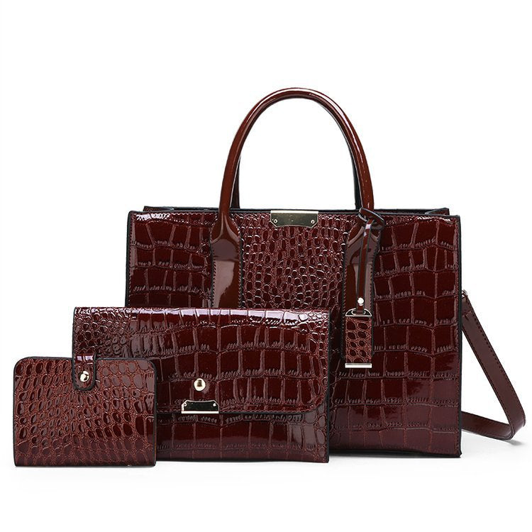 Women's Crocodile Pattern Fan Fashion Large Capacity Handbags