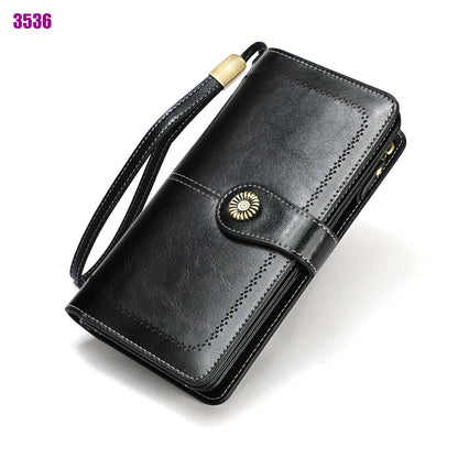 Women's Retro Oil Wax Skin Long Clutch Ladies Wallets