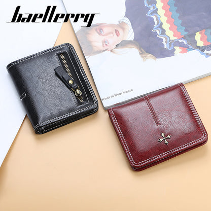 Women's Short Korean Style Multiple Slots Oil Ladies Wallets