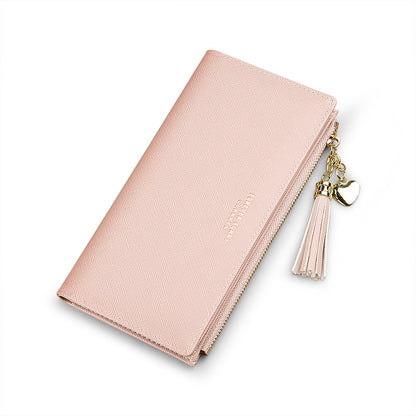 Women's Long Korean Fashionable Cross Pattern Tassel Ladies Wallets