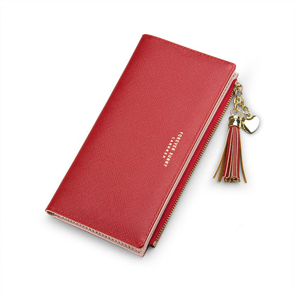 Women's Long Korean Fashionable Cross Pattern Tassel Ladies Wallets