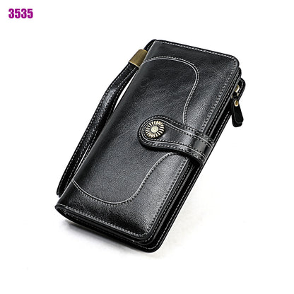 Women's Retro Oil Wax Skin Long Clutch Ladies Wallets